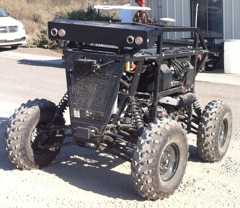 Reconnaissance and Detection Expendable Rover (RaDER) pictured after vehicle's completion of the project's autonomous test run. (U.S. Navy Courtesy Photo)